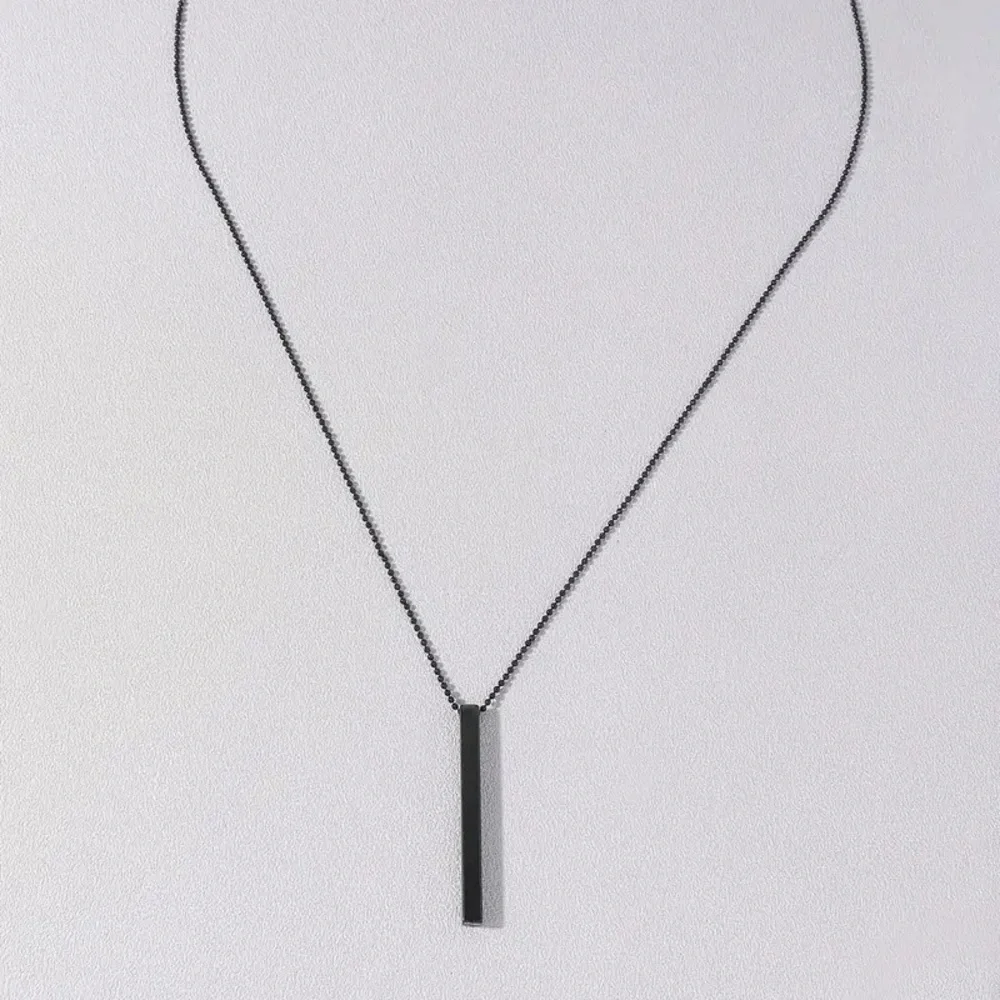 Men's Rectangle Metal Pendant Cuban Chain Necklace - Picture 2 of 4